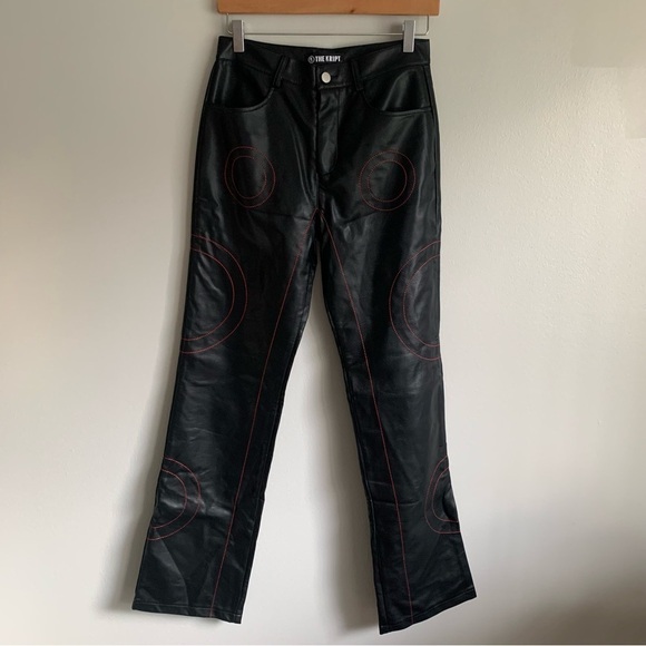 THE KRIPT set Kalki Leather Pants and Kamina sweater black red matrix - Picture 3 of 16